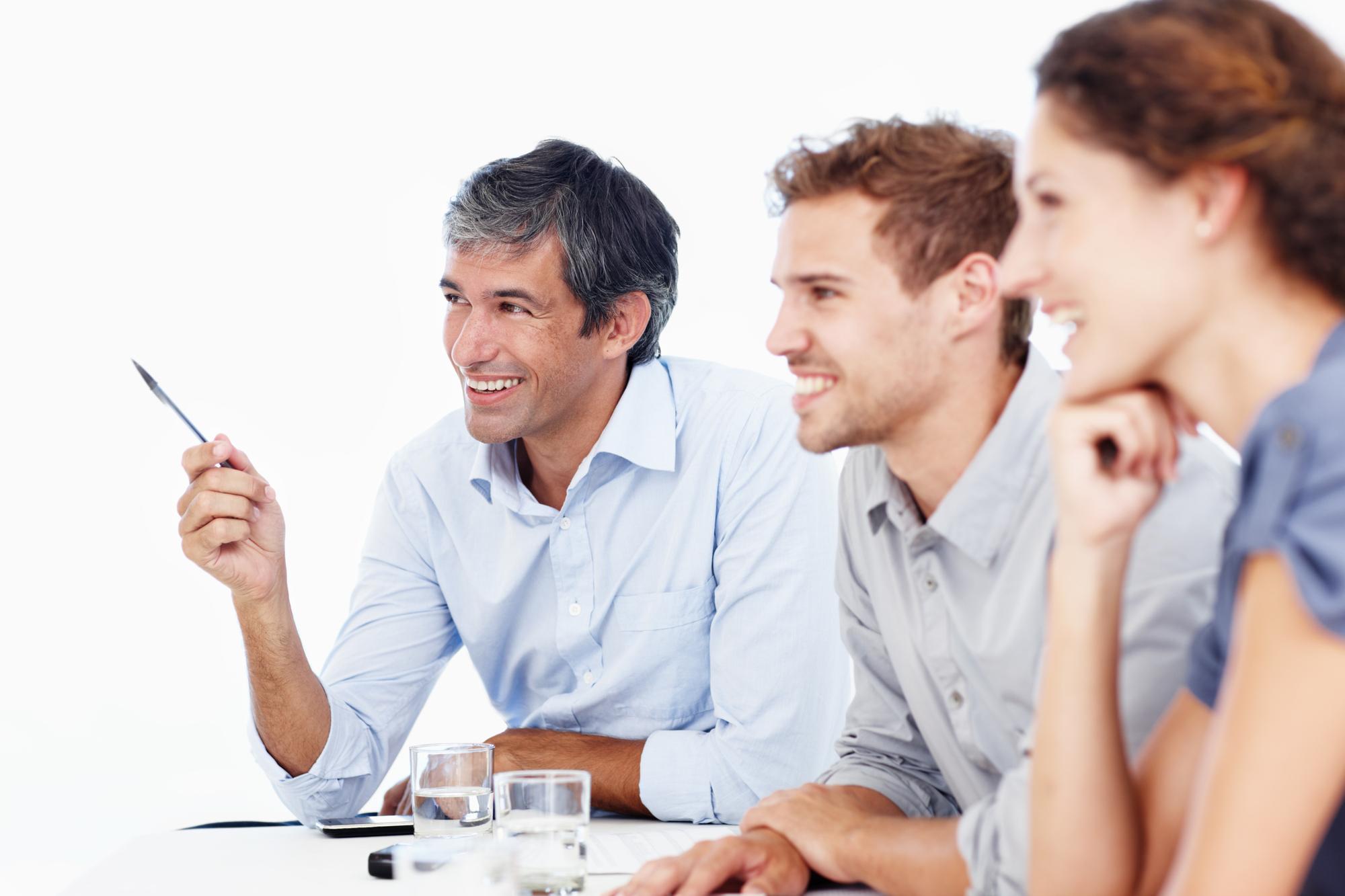 Team discussing menu around table